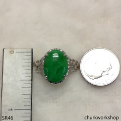Oval jade silver ring