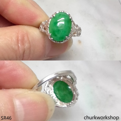 Oval jade silver ring