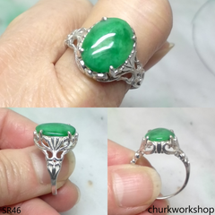 Oval jade silver ring
