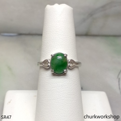 Silver molt green oval jade ring