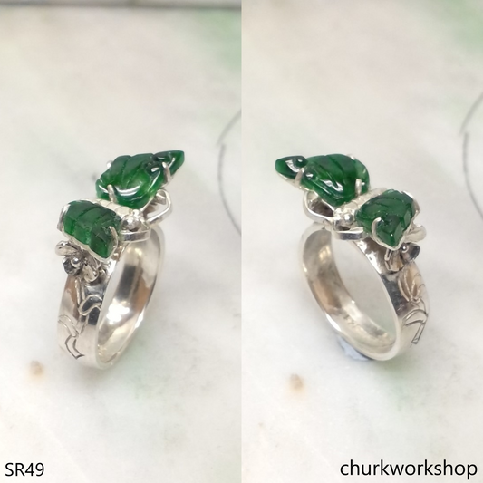 Silver jade butterfly ring