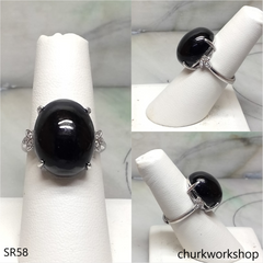 Black jade cabochon ring