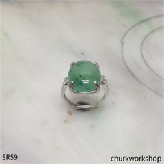 Bluish green jade cabochon ring