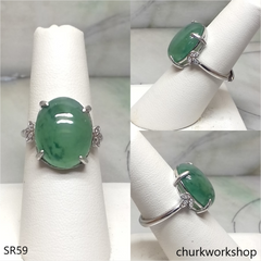 Bluish green jade cabochon ring