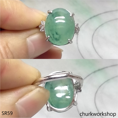 Bluish green jade cabochon ring