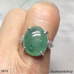 Bluish green jade cabochon ring