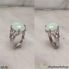Light green jade oval sterling silver ring