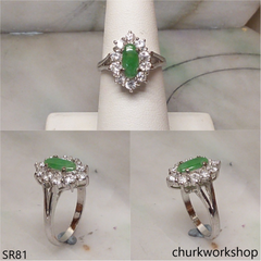 Silver green marquise jade ring