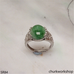 Green jade oval sterling silver ring