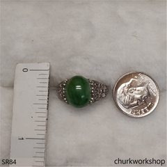 Green jade oval sterling silver ring