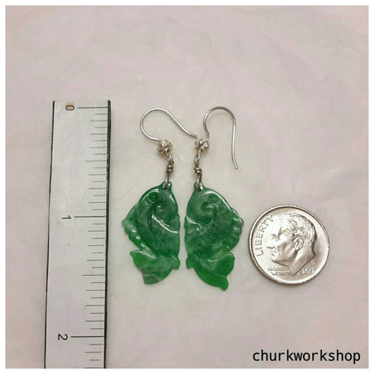 Green color jade silver earrings