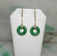 14K natural color jade earrings, green jade earrings,