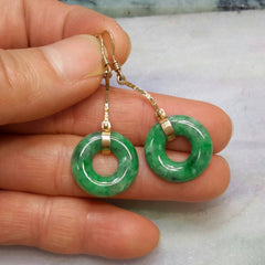 14K natural color jade earrings, green jade earrings,