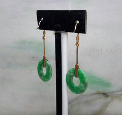 14K natural color jade earrings, green jade earrings,