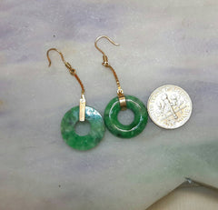 14K natural color jade earrings, green jade earrings,