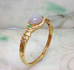 18k yellow gold lavender oval jade bangle