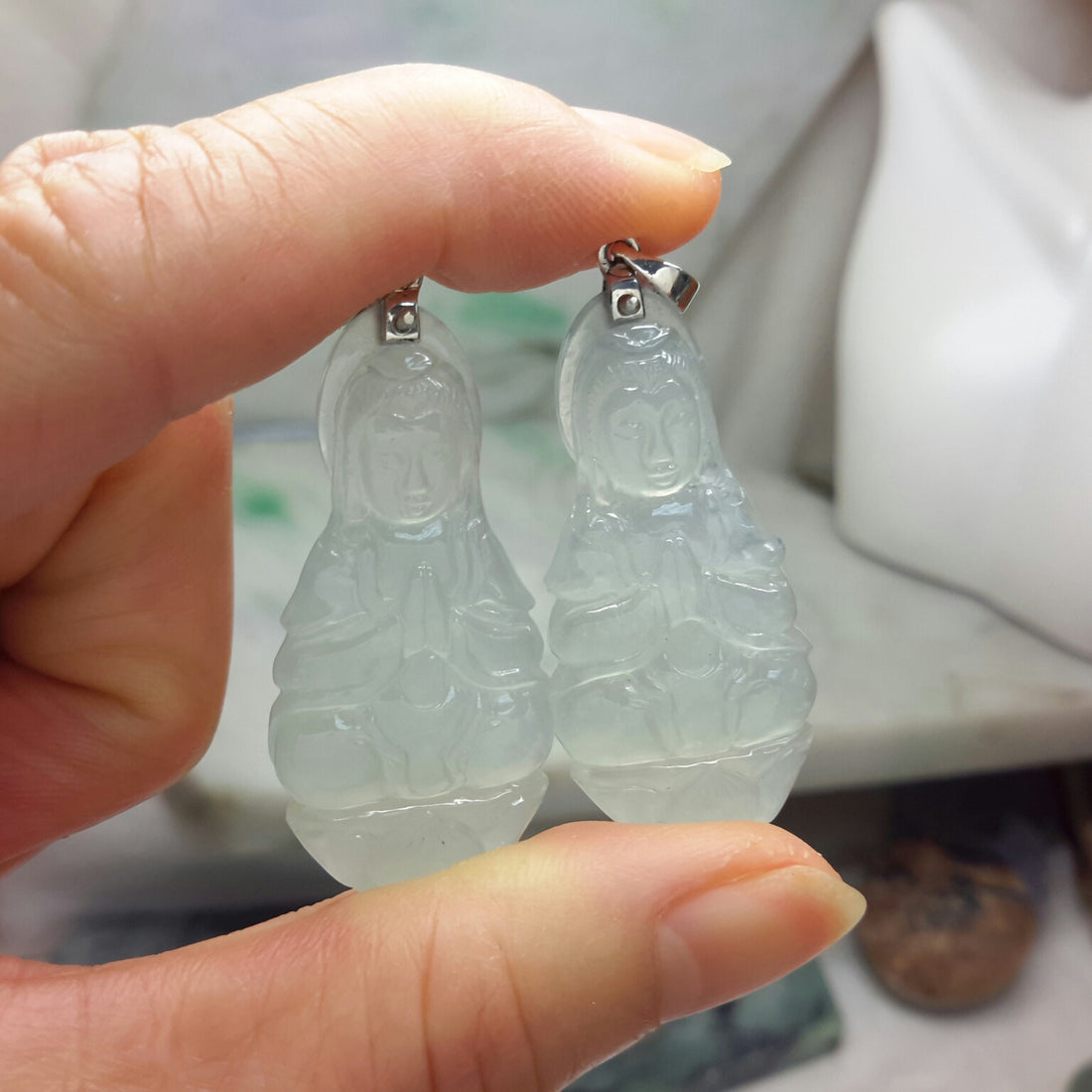 Custom carved icy jadeite lady Buddha