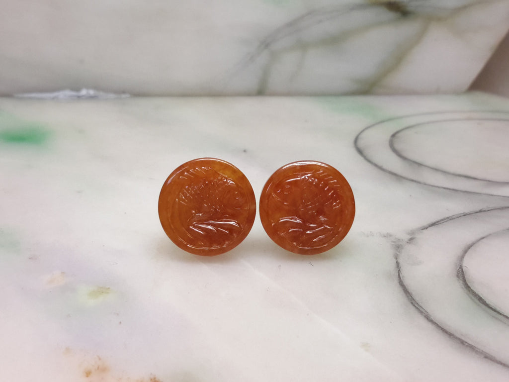 Custom red jade ear studs