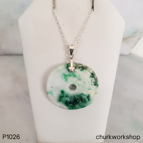 White and Green Jade Coin Pendant