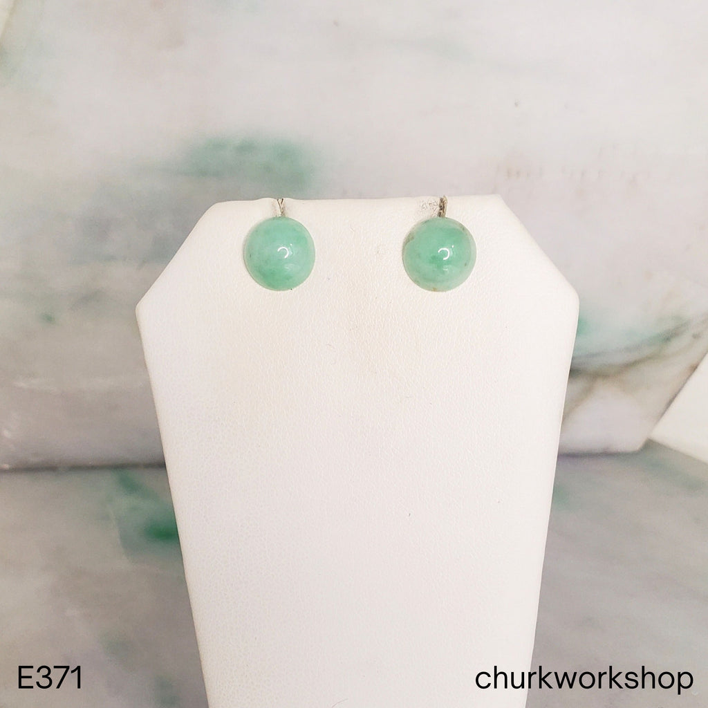 Green Half Bead Jade Stud Earrings