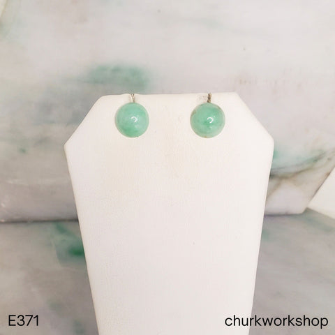 Green Half Bead Jade Stud Earrings