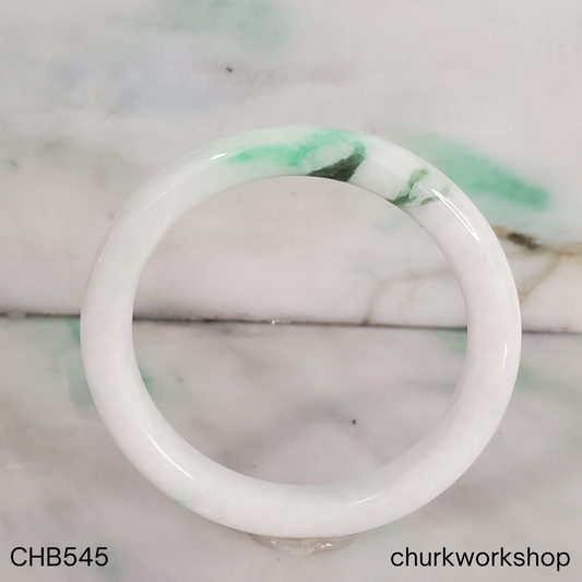 White with splotch of bright apple green and dark green jade bangle