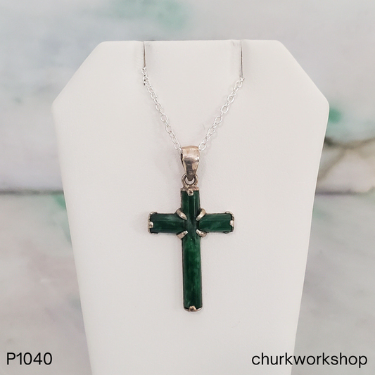 Dark blueish green jade cross pendant