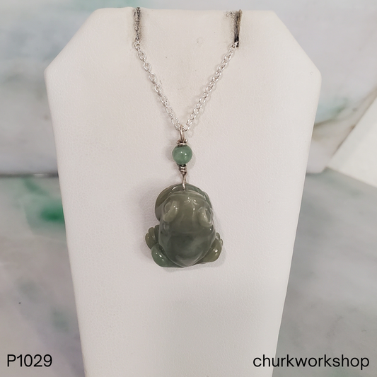 Green Jade Frog with Coin Pendant