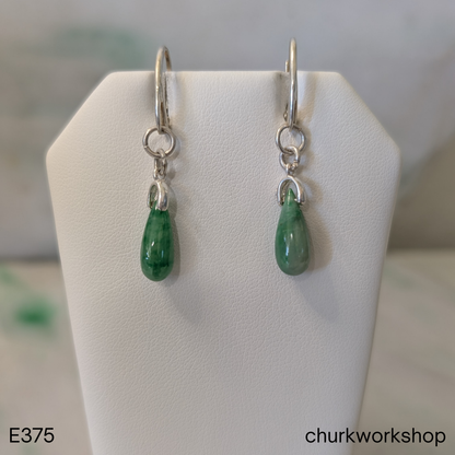 Oily leaf green raindrop jade dangling earrings