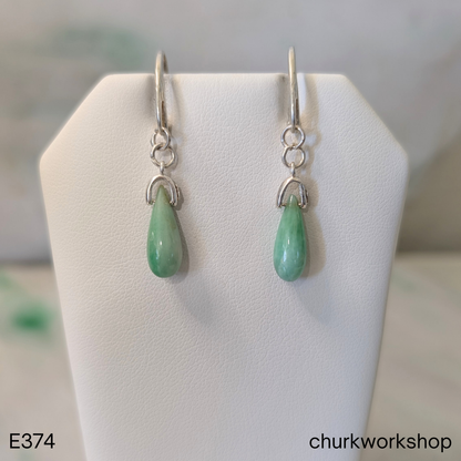 Light green raindrop jade dangling earrings