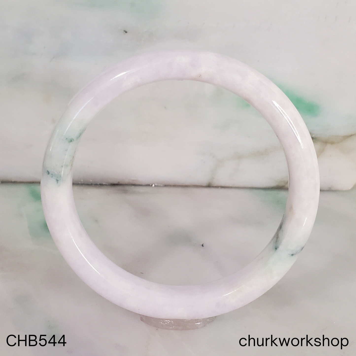 Pale lavender with dark green splotches jade bangle