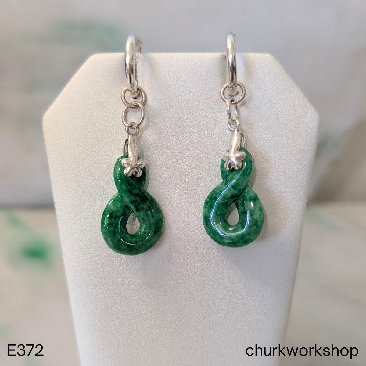 Rich green jade dangling earrings