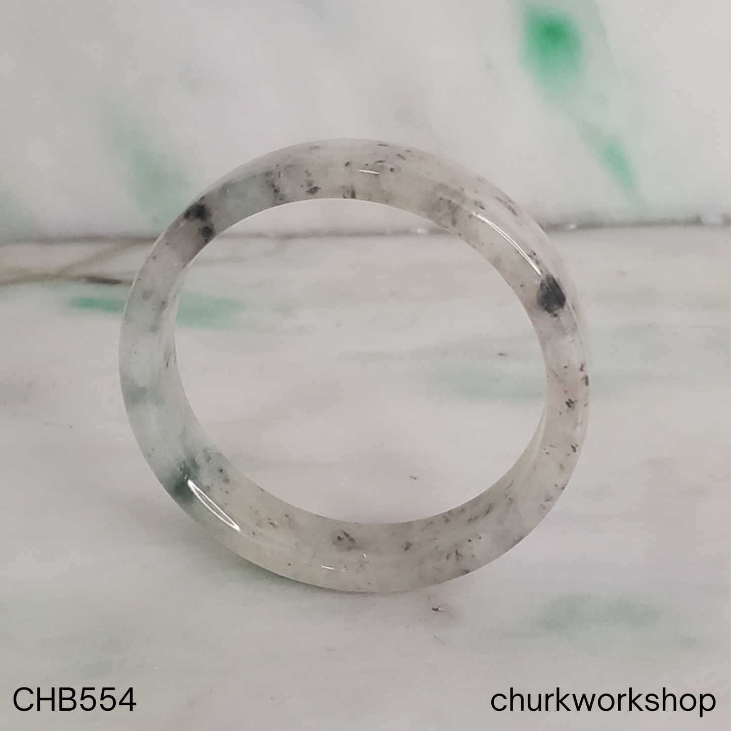 Transparent grey and dark grey and green splotches jade bangle