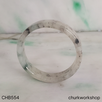 Transparent grey and dark grey and green splotches jade bangle