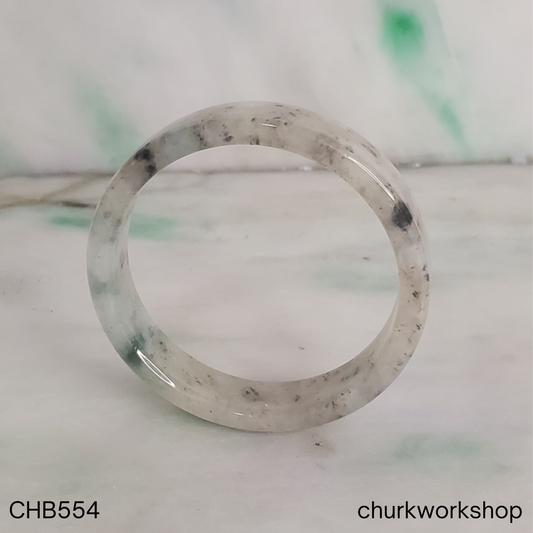 Transparent grey and dark grey and green splotches jade bangle