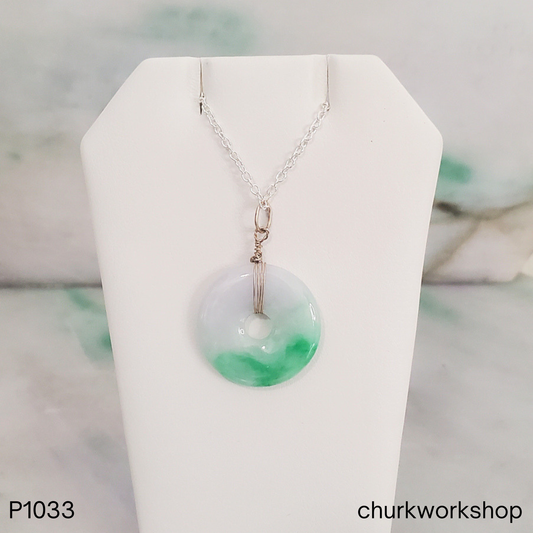 White and green jade donut pendant