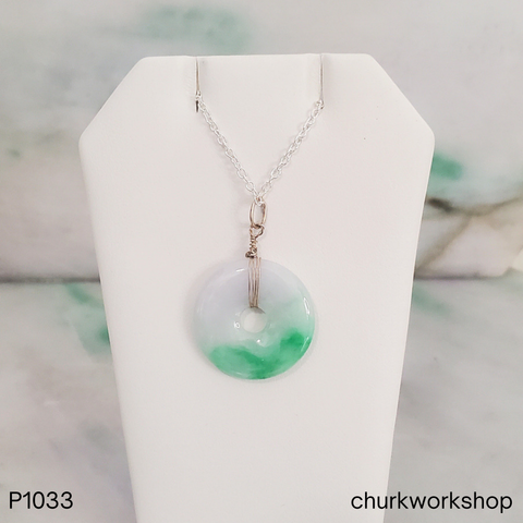 White and green jade donut pendant