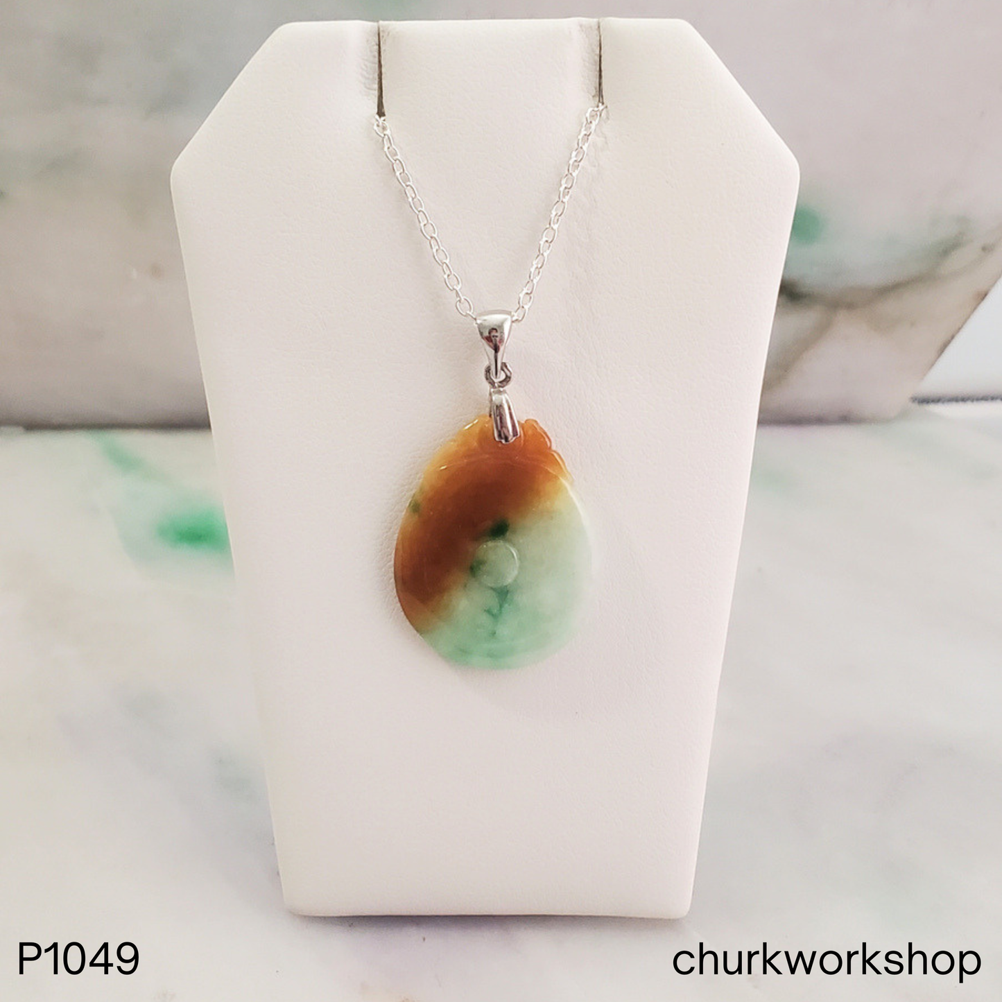 Multi color jade dragon and coin pendant