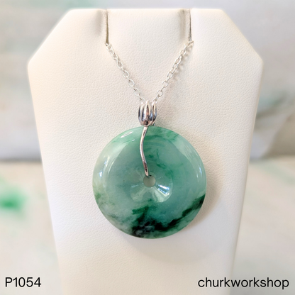 Rich green jade donut pendant