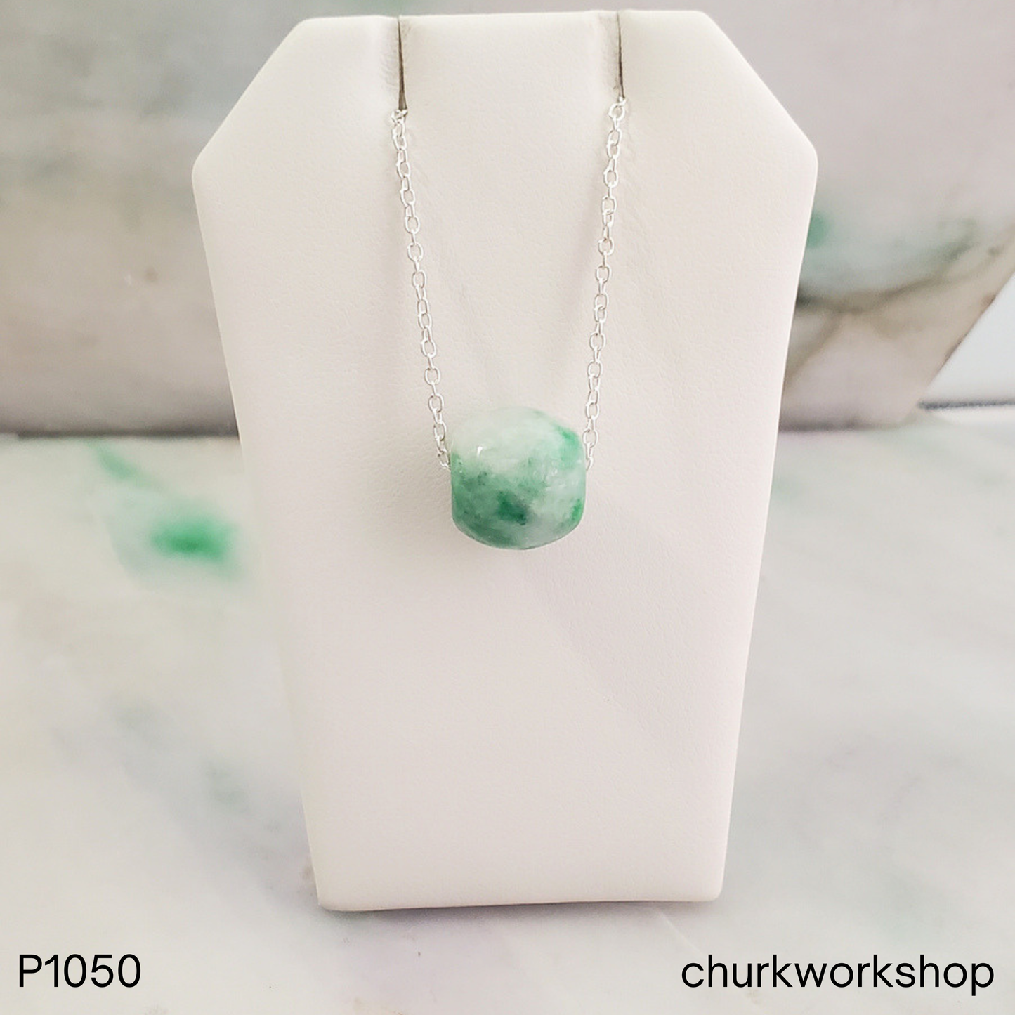 Green and White Jade Tube Necklace
