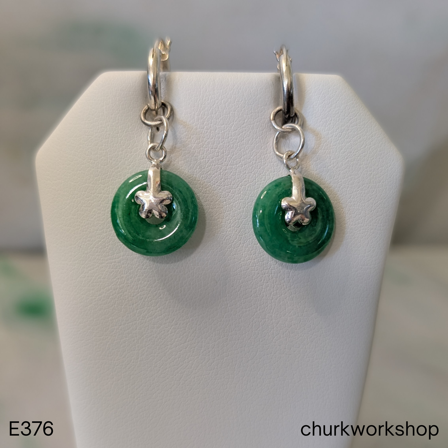 Forest green jade dangle earrings