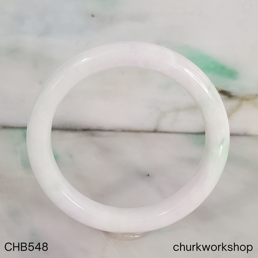 White with pale apple green spot jade bangle