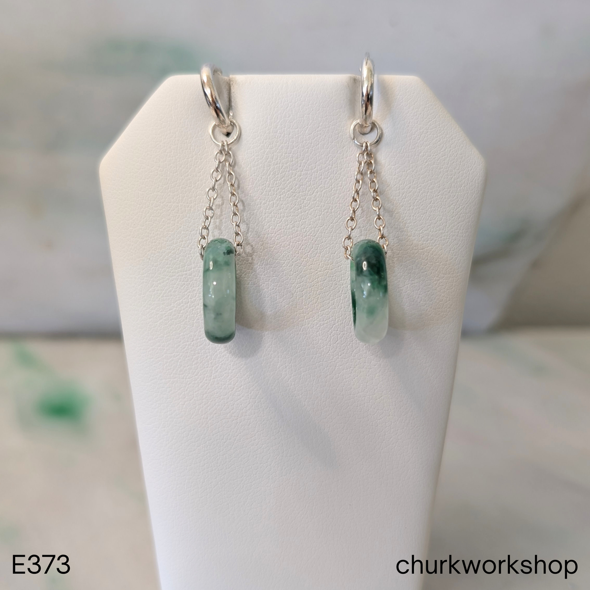 Light and dark green jade dangling earrings