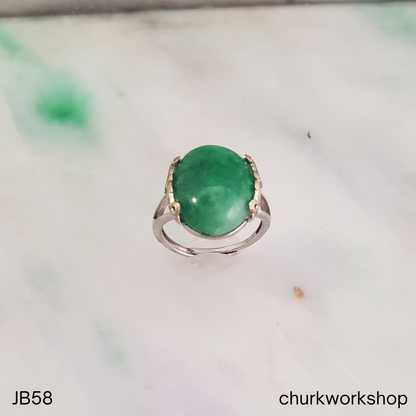 Sterling silver Green jade ring (adjustable size)