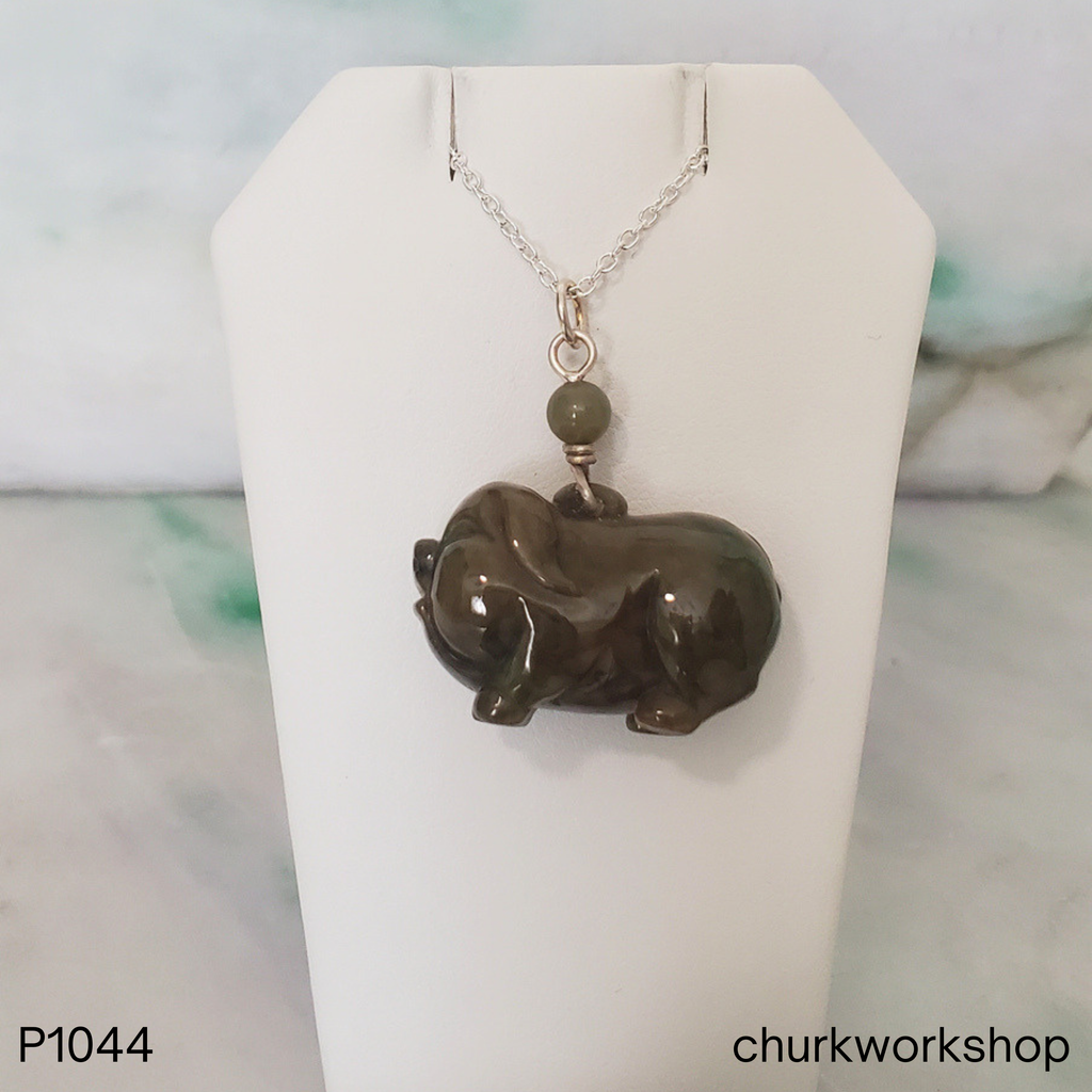 Dark brown jade pig pendant