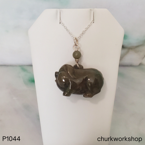 Dark brown jade pig pendant