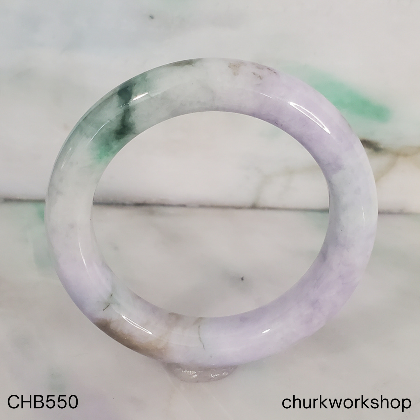 Lavender with deep green and brown splotches jade bangle