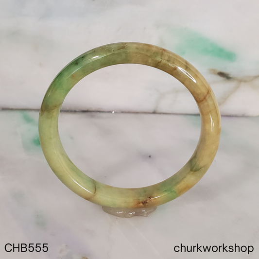 Yellowish brown and green jade bangle