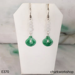 Green Jade with White Beads Dangling Earrings
