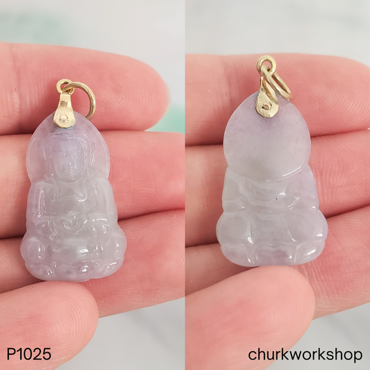Pale lavender and green jade Lady Buddha pendant
